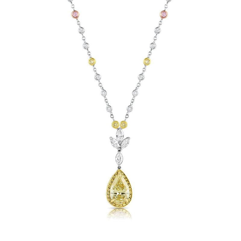 Platinum Fancy Yellow Pear Shaped Brilliant Diamond Necklace, GIA Certified
