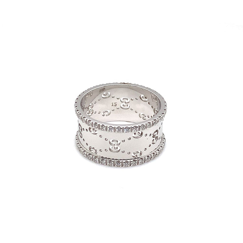 Gucci 18k White Gold Diamond Wide Icon Ring - Estate