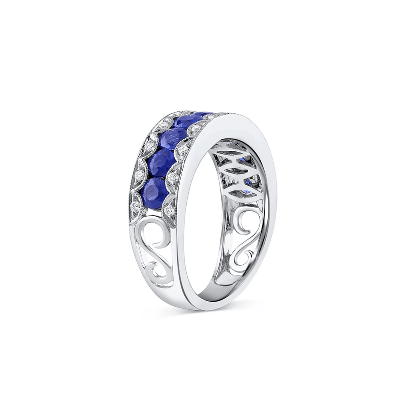 18k White Gold 1.45ctw Sapphire and 0.15ctw Diamond Band