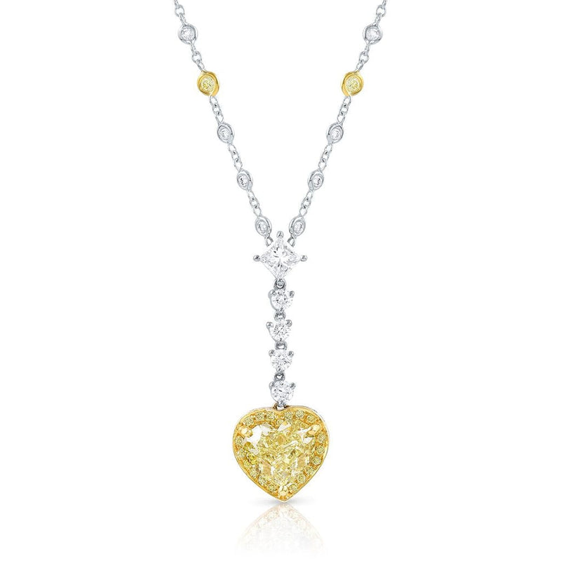 18K Gold Diamond Heart Drop Necklace, GIA Certified