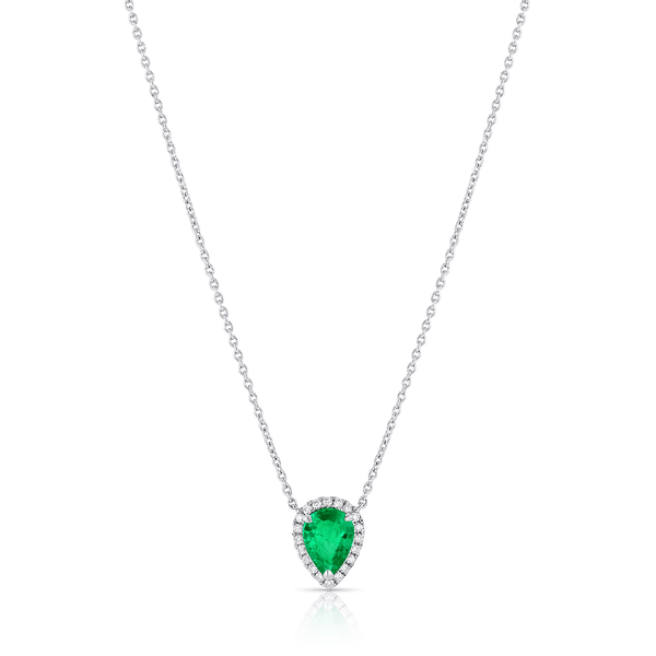 18k White Gold 0.92ct Pear-Shaped Emerald and Diamond Necklace