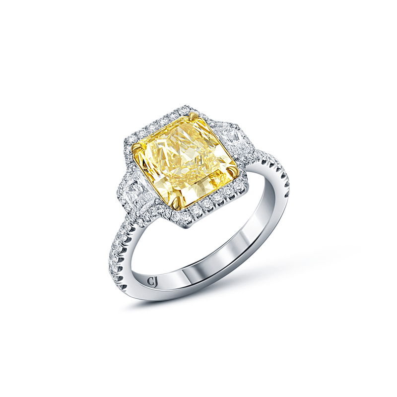 Platinum 3.15 ct Fancy Yellow Princess Diamond Ring, GIA Certified