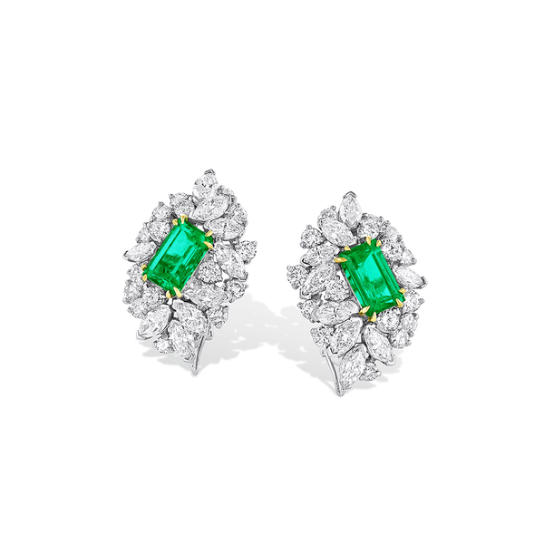 Estate Platinum 3.80ctw Colombia Emerald and 5.00ctw Diamond Earrings, AGL Certified