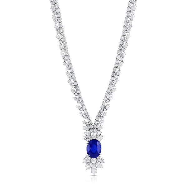 18k White Gold 14.08 ct Ceylon Sapphire Diamond Necklace, AGL Report