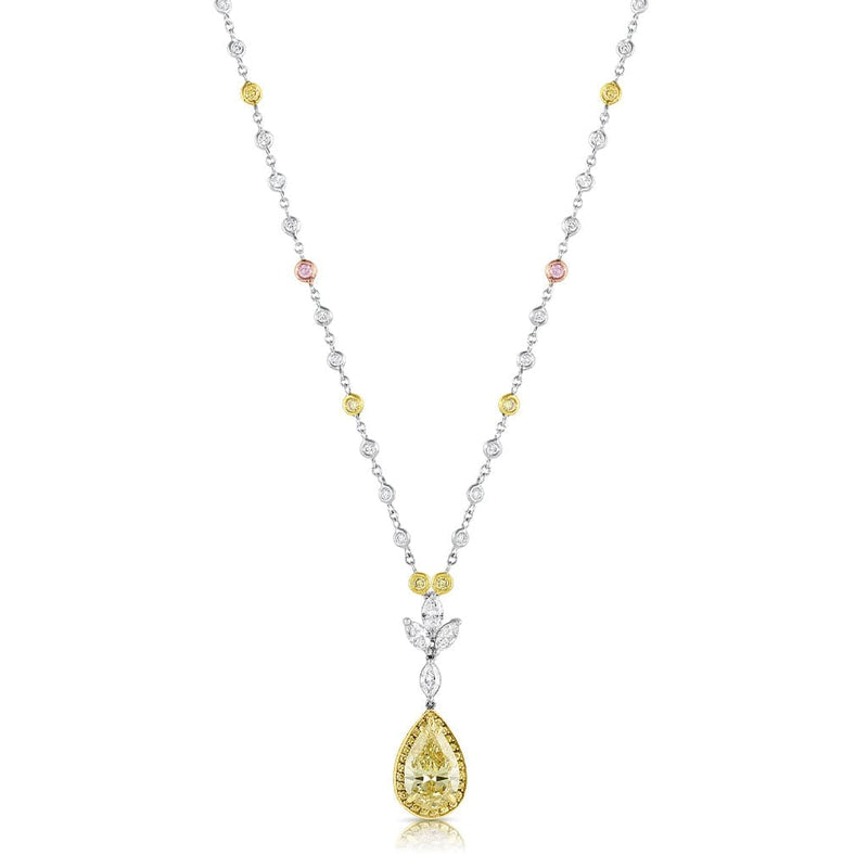 Platinum Fancy Yellow Pear Shaped Brilliant Diamond Necklace, GIA Certified