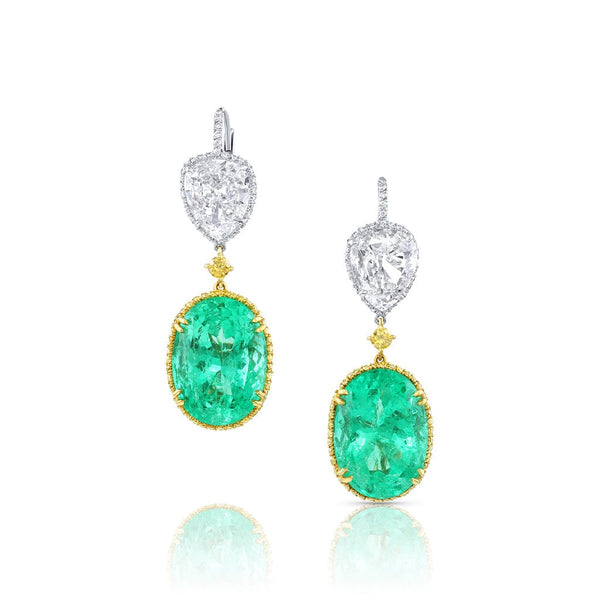 Rivière Platinum 18K Yellow Gold Diamond Emerald Earrings