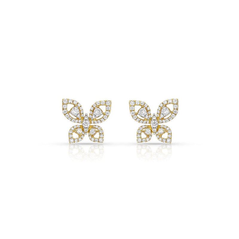 18k Yellow Gold Diamond Butterfly Stud Earrings