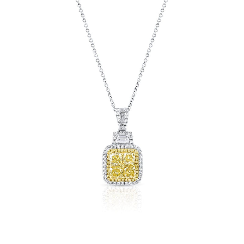 18K Gold Yellow and White Diamond Square Necklace