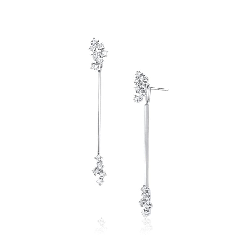 18kt White Gold Diamond Cluster Long Drop Earrings