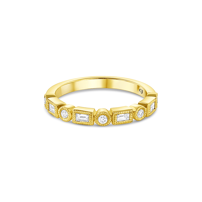 18k Yellow Gold Baguette and Round Diamond Halfway Band