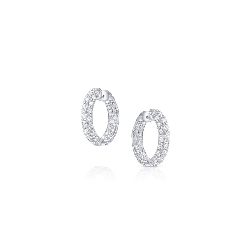 18k White Gold Small 3 Row Diamond Pave Hoops