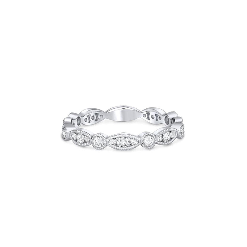 18k White Gold Diamond Round Marquise Eternity Band Ring