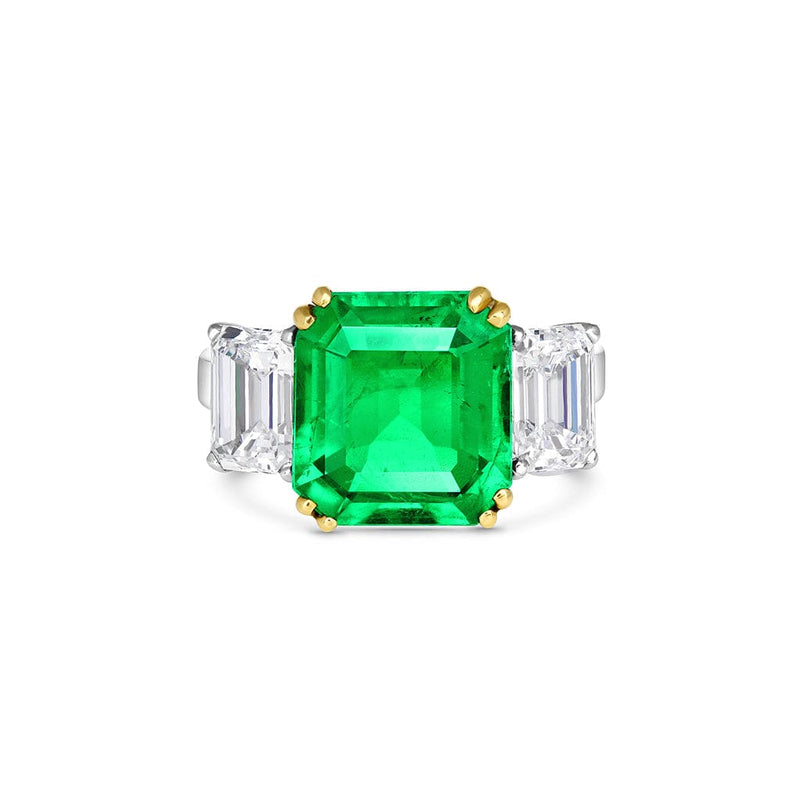 Platinum 18k Yellow Gold 3.91ct Natural Colombian Emerald Diamond Ring