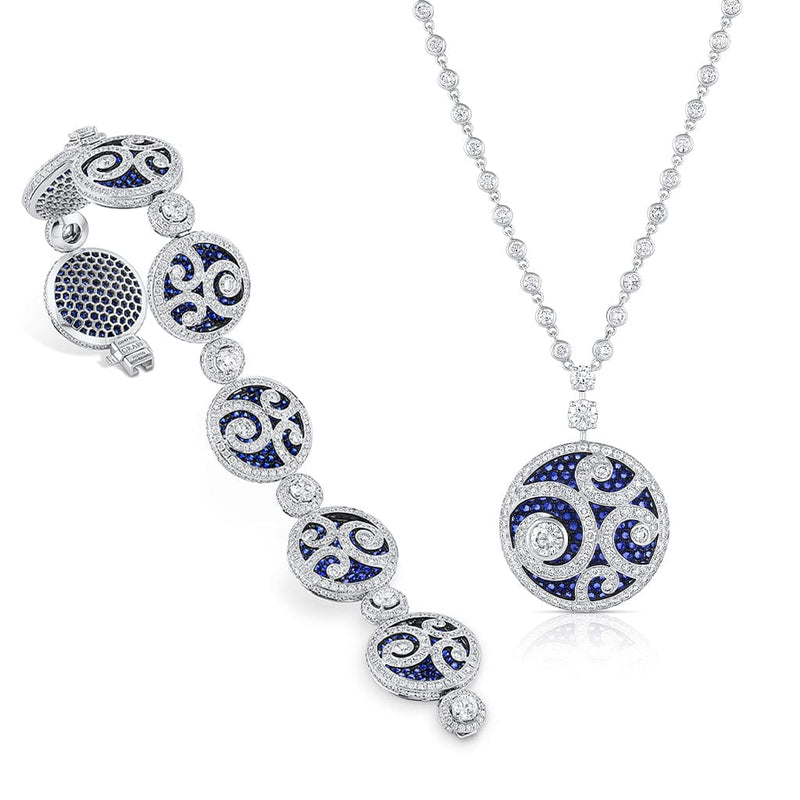 White Gold Diamond Cluster & Oval Blue Sapphire Pendant Necklace | Lee  Michaels Fine Jewelry