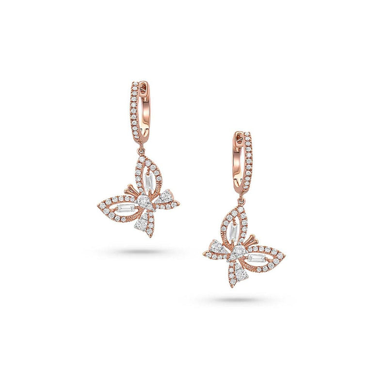 18k Rose Gold Diamond Butterfly Drop Earrings