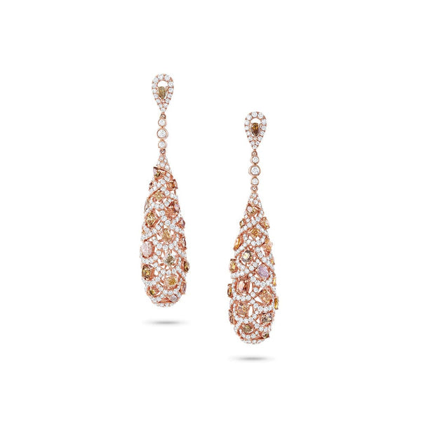 "Odelia"18k Rose Gold Multicolor Diamond Tear Drop Earrings