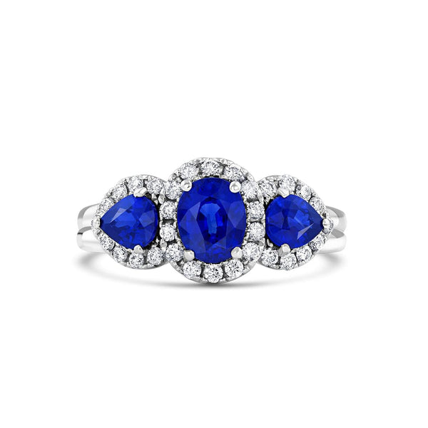 18k White Gold Three Stone Sapphire Ring