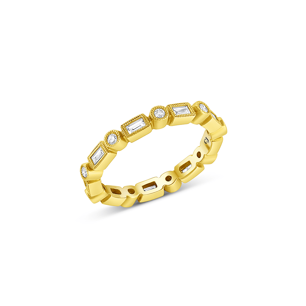18k Yellow Gold Baguette and Round Diamond Full Band – CJ Charles Jewelers