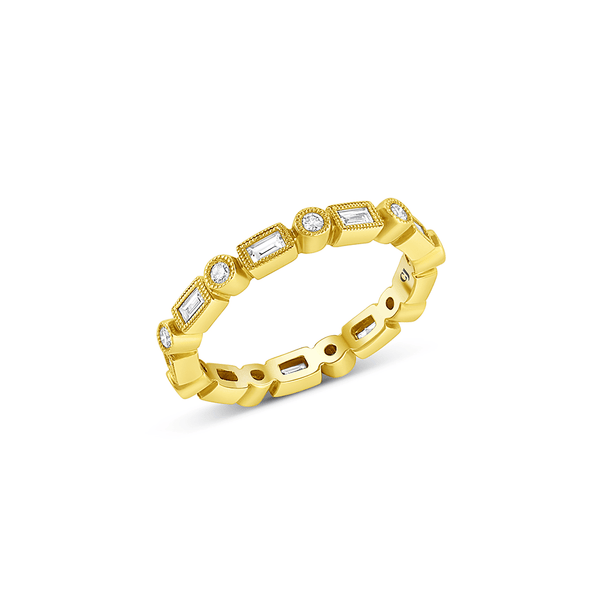 18k Yellow Gold Baguette and Round Diamond Full Band