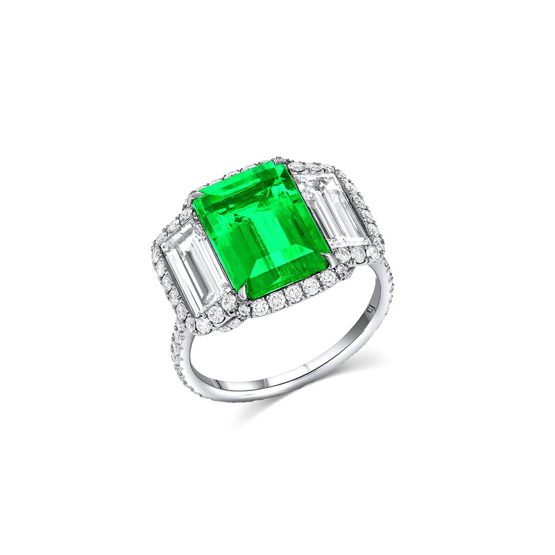 Platinum 3.50ct Natural Colombian Emerald Diamond Ring