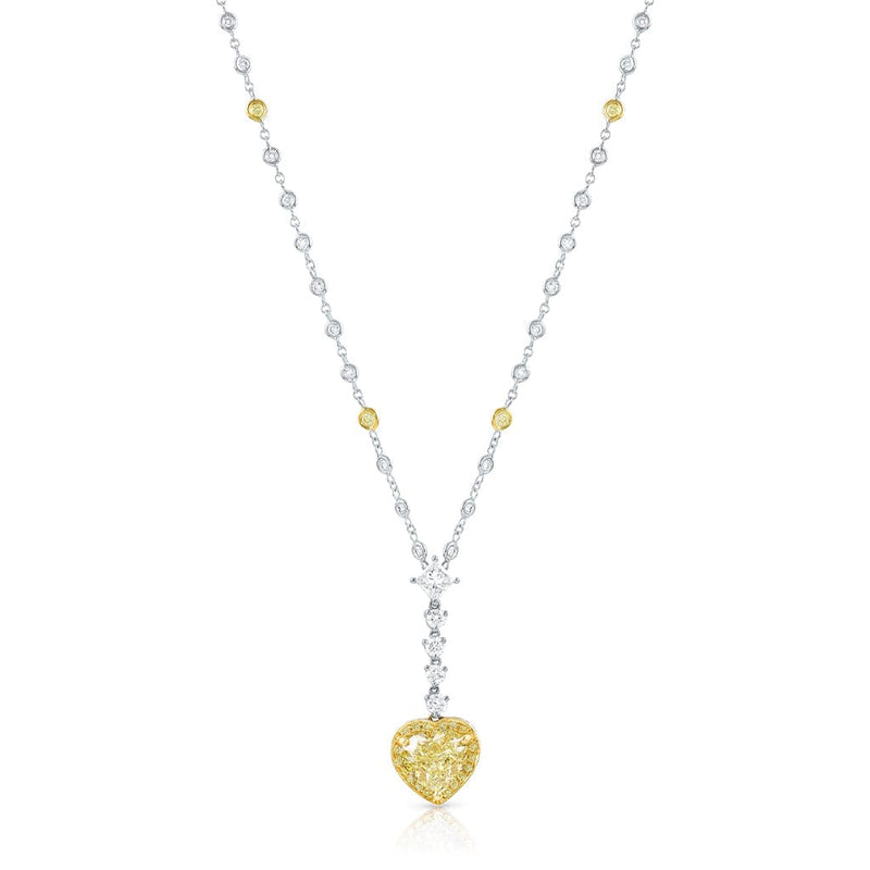 18K Gold Diamond Heart Drop Necklace, GIA Certified