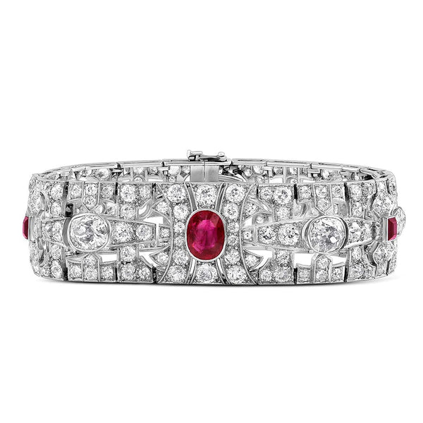 Platinum Art Deco Ruby and Diamond Bracelet