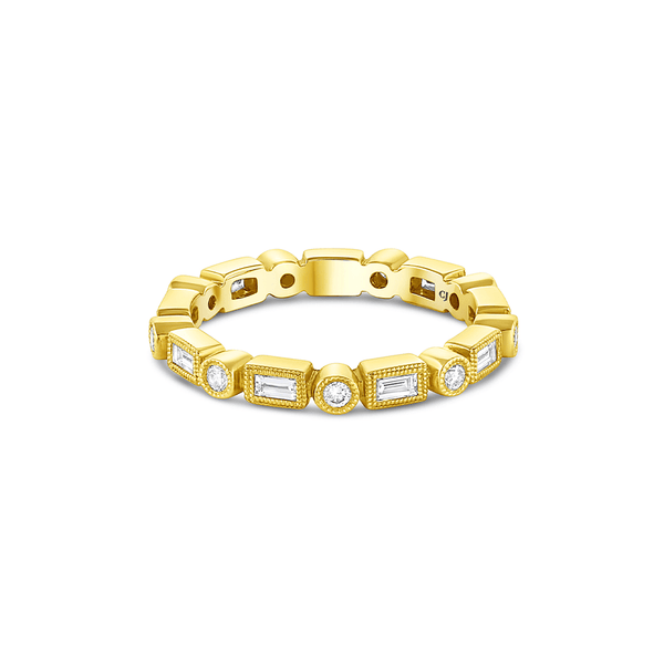 18k Yellow Gold Baguette and Round Diamond Full Band