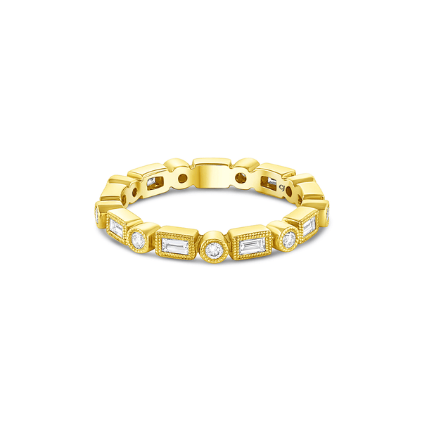 18k Yellow Gold Baguette and Round Diamond Full Band
