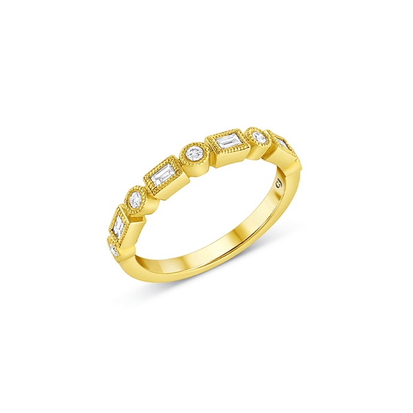 18k Yellow Gold Baguette and Round Diamond Halfway Band