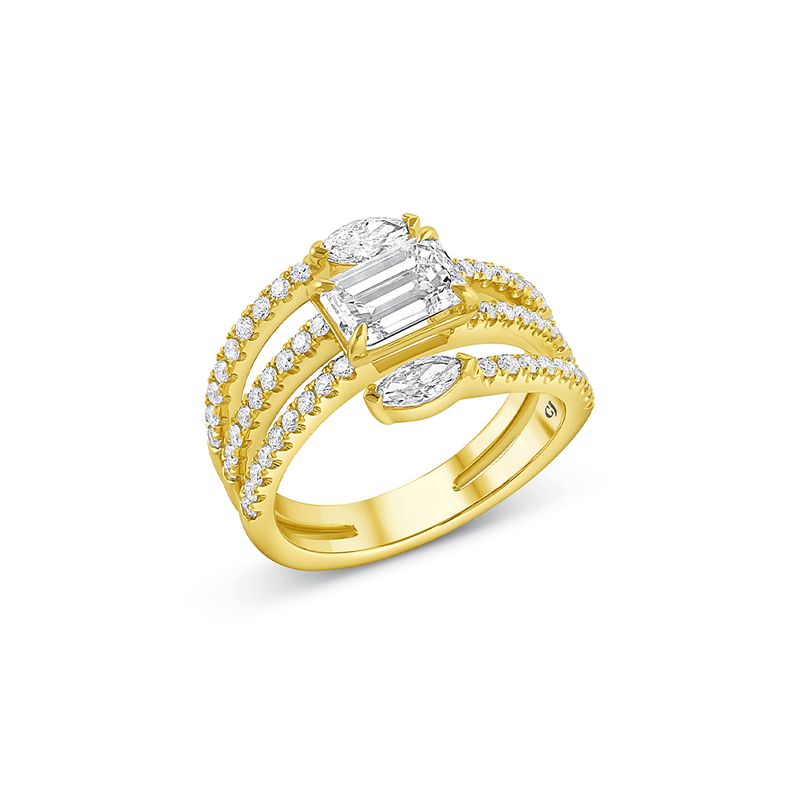 Rivière 18k Yellow Gold 1.23ct Emerald Cut Diamond Spiral Ring