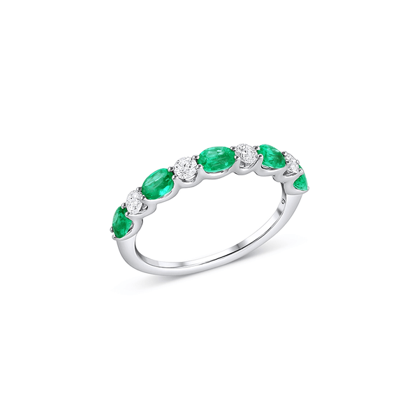 18k White Gold 0.72ctw Emerald and 0.25ctw Diamond Halfway Band