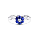 18k White Gold 0.55ctw Sapphire Diamond Flower Ring