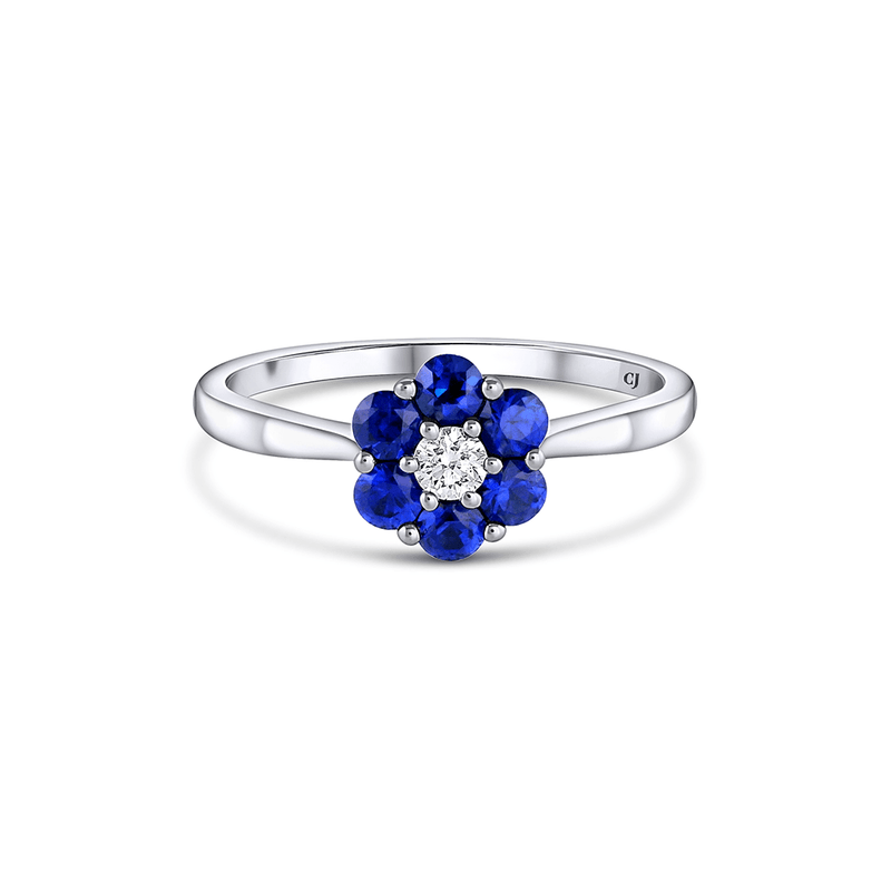 18k White Gold 0.55ctw Sapphire Diamond Flower Ring