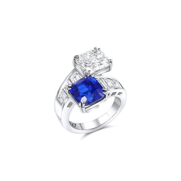 RIVIÈRE Platinum Bypass Sapphire And Diamond Ring, GIA Certified