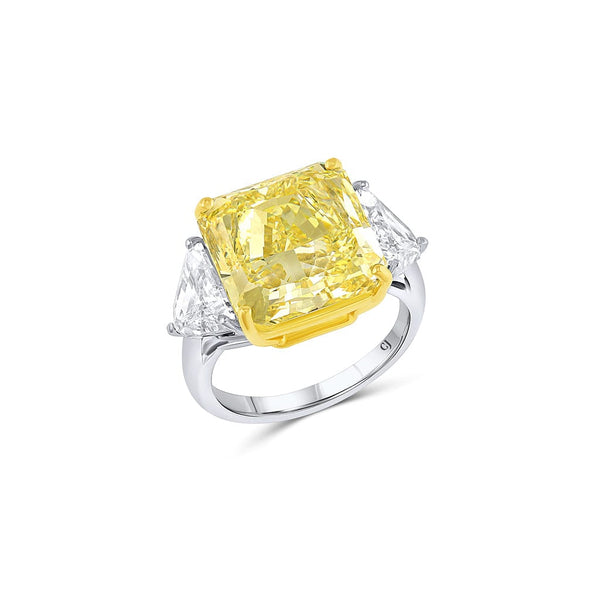 Platinum 18K Yellow Gold 10ct Fancy Yellow Diamond Ring, GIA Certified