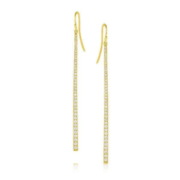 18k Yellow Gold Diamond Drop Stick Earrings