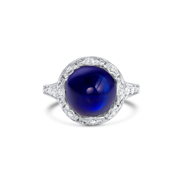 Platinum 6ct Sugar Loaf Cabochon Kashmir Sapphire Ring - Estate