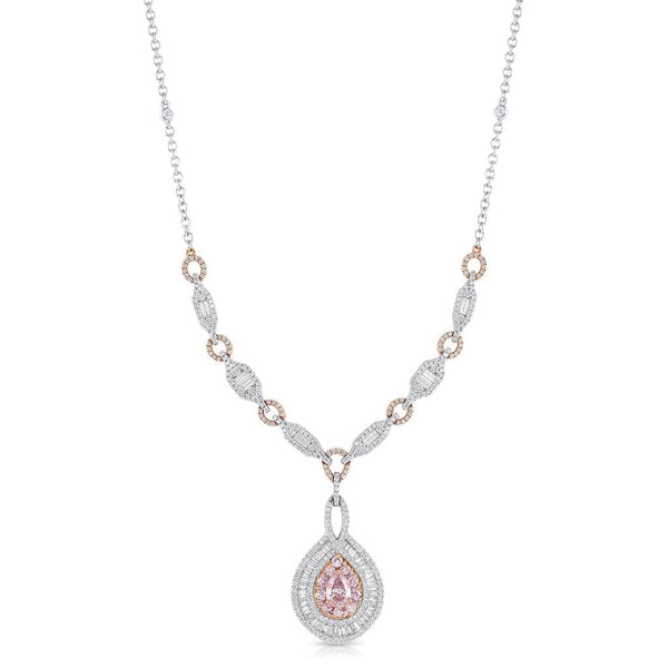18k White Rose Gold Pink Diamond Pear Shaped Necklace