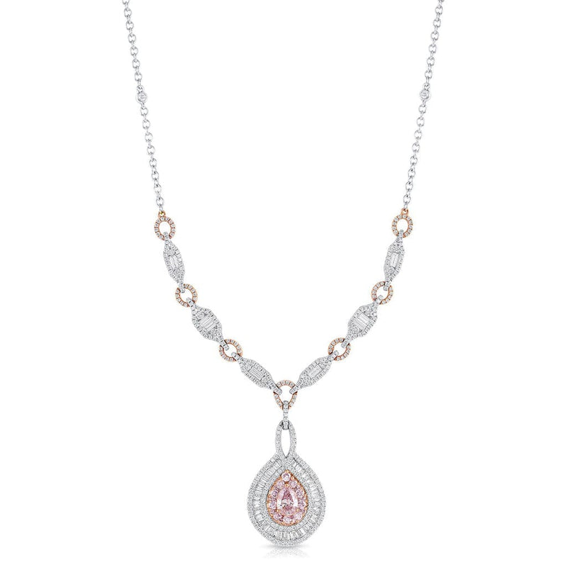 18k White Rose Gold Pink Diamond Pear Shaped Necklace