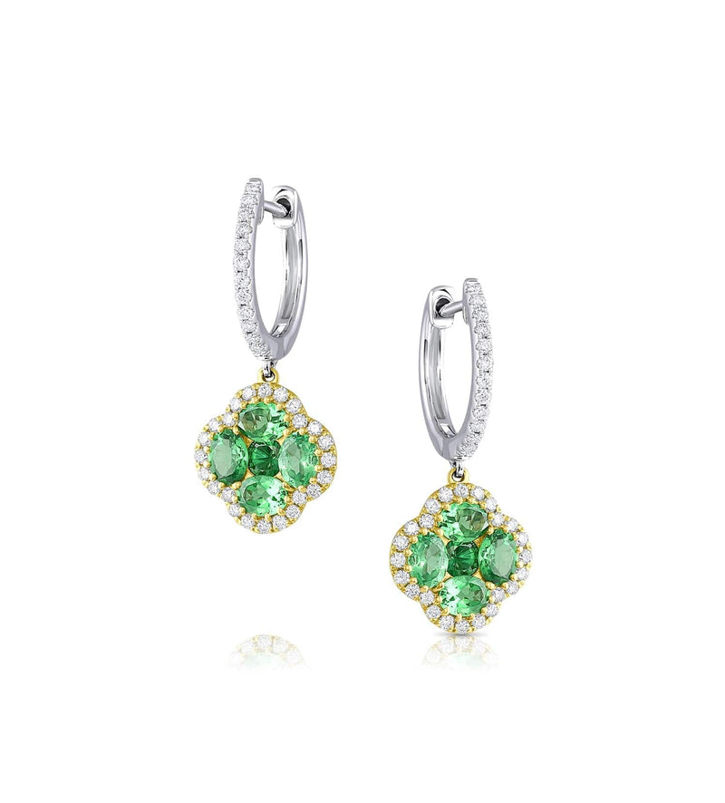 18k White Gold Diamond Garnet Quatrefoil Flower Earrings