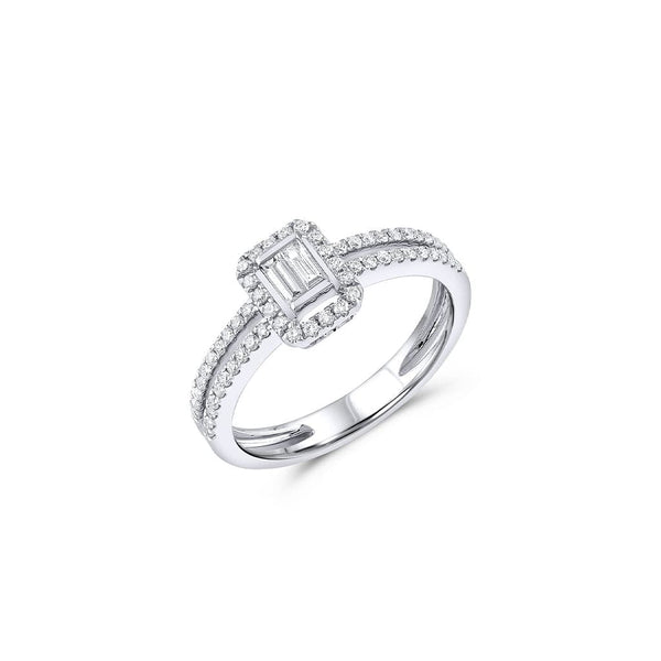 18K White Gold Rectangular Diamond Cluster Ring