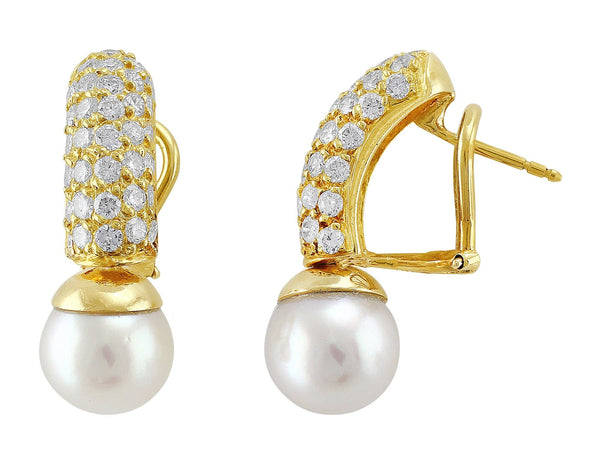Estate Pave Diamond and Pearl Earrings
