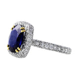 3ct Sapphire in a handmade platinum pave diamond ring