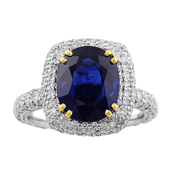 3ct Sapphire in a handmade platinum pave diamond ring