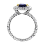 3ct Sapphire in a handmade platinum pave diamond ring