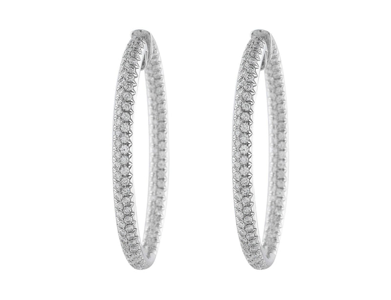 5ct Oval Hoop Diamond Earrings in 18k white gold