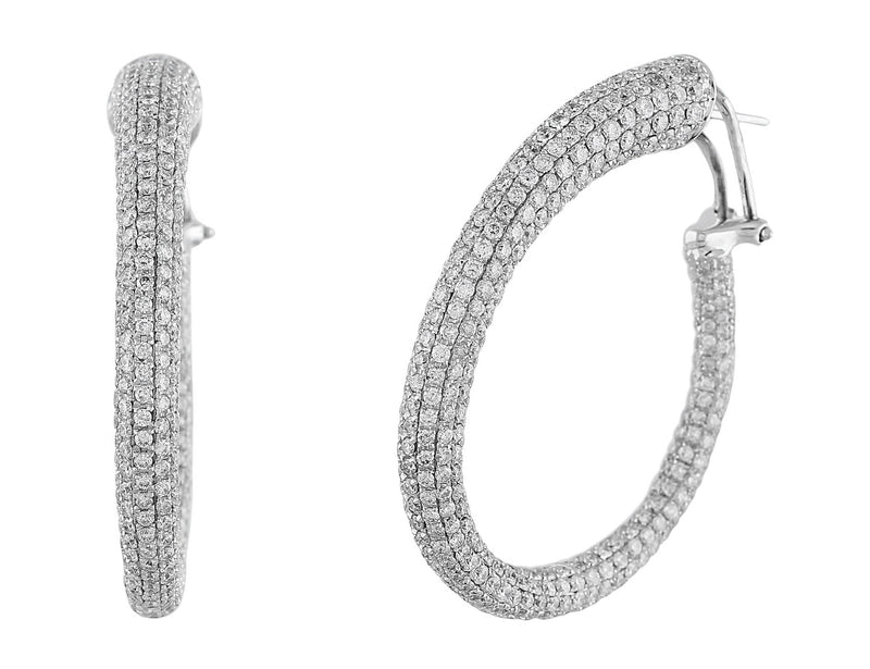 Semi Oval Diamond Hoop Earrings