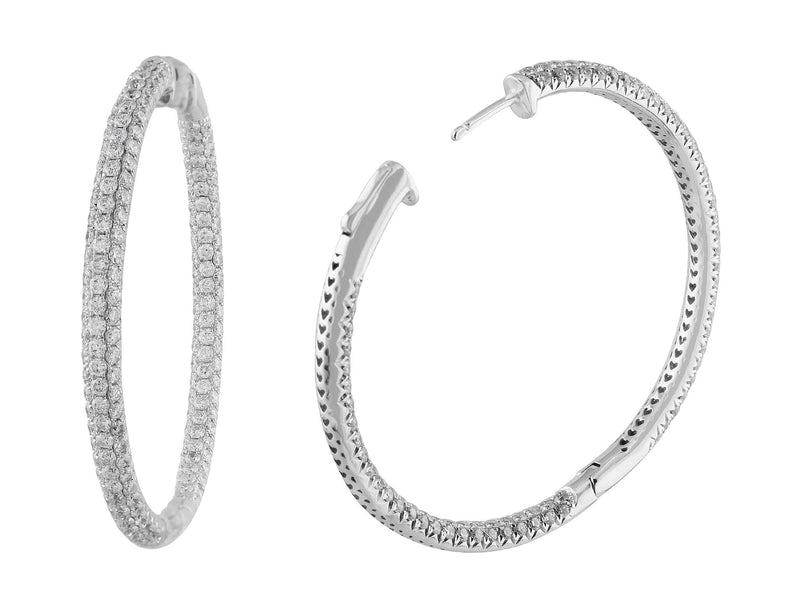 Large Three Row Diamond Hoop Earrings