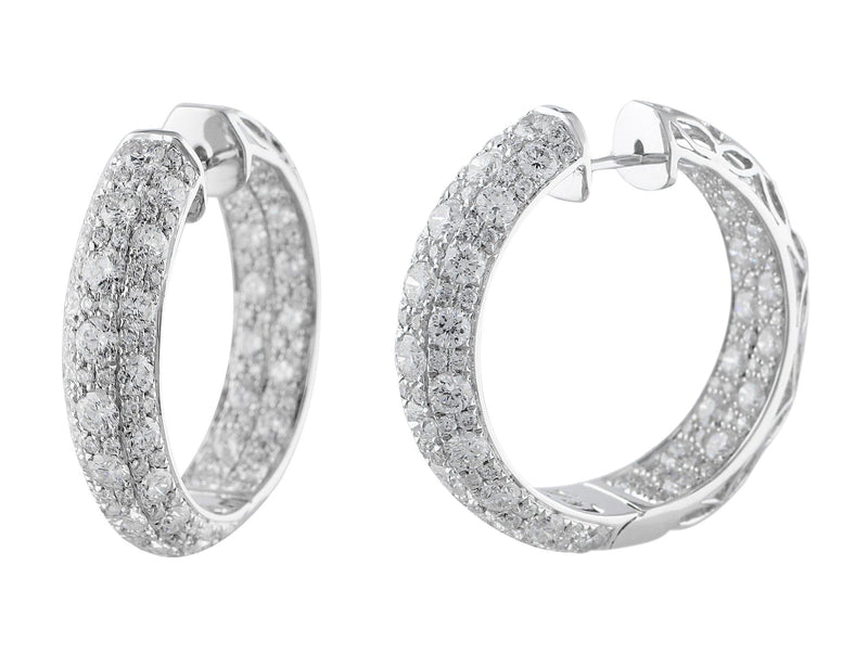 Small Diamond Set White Gold Hoop Earrings