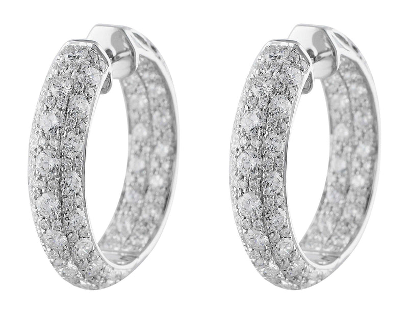 Small Diamond Set White Gold Hoop Earrings